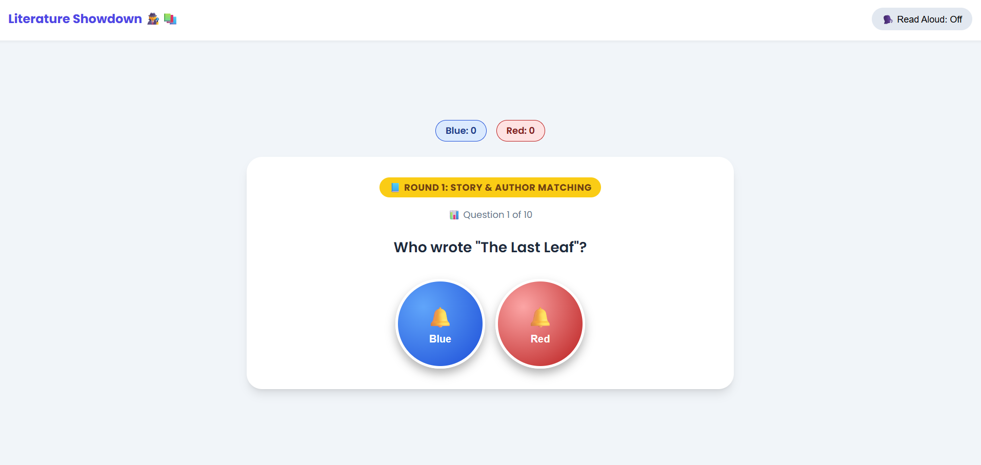 Literature Showdown trivia game