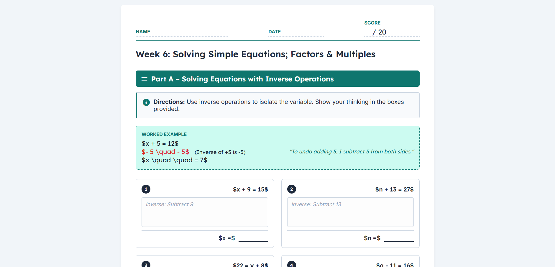 Math practice worksheet